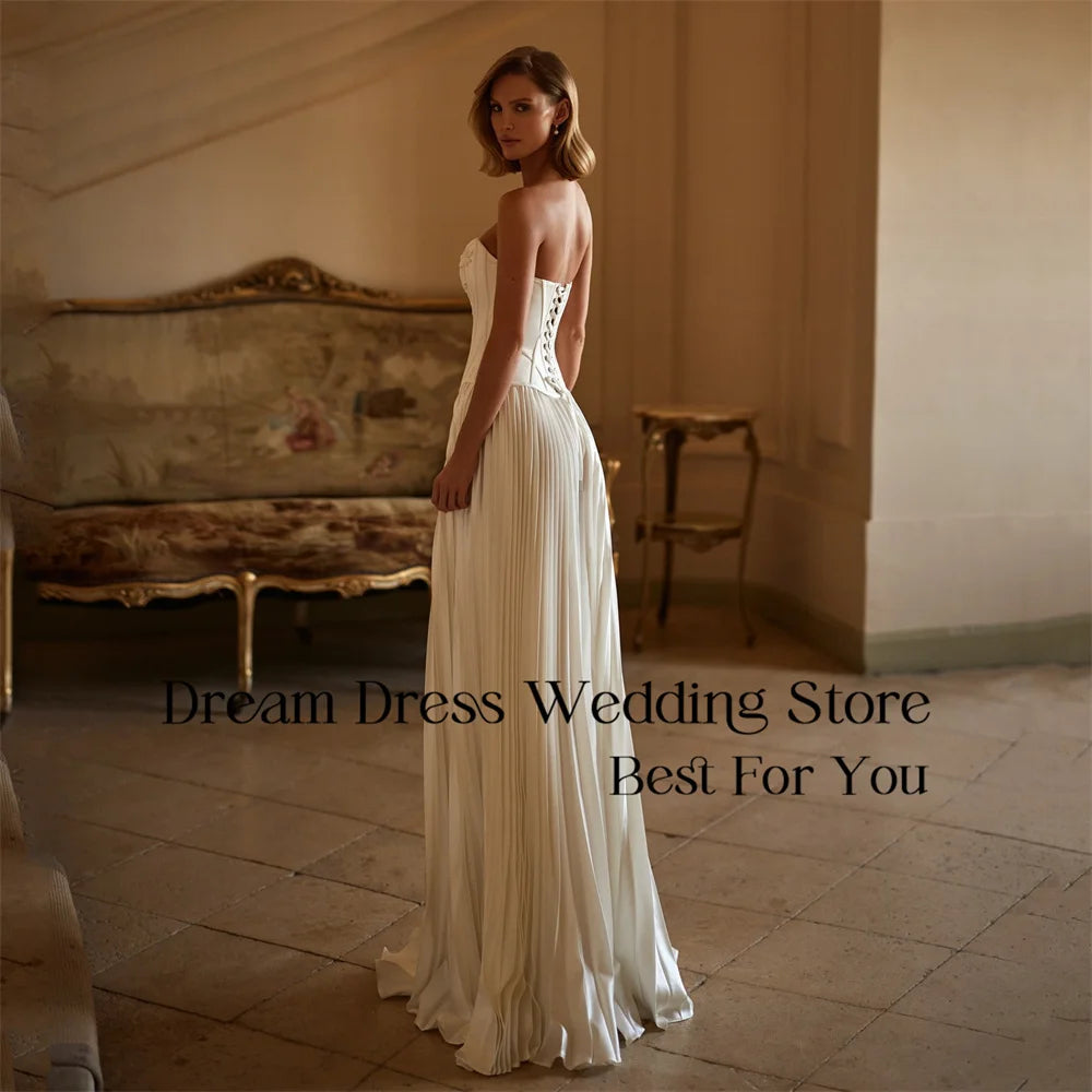 Modern A-Line Pleat Wedding Dress Women 2025 Boat-Neck Applique Open Back Sleeveless Bridal Gown Vestidos De Novia Customized