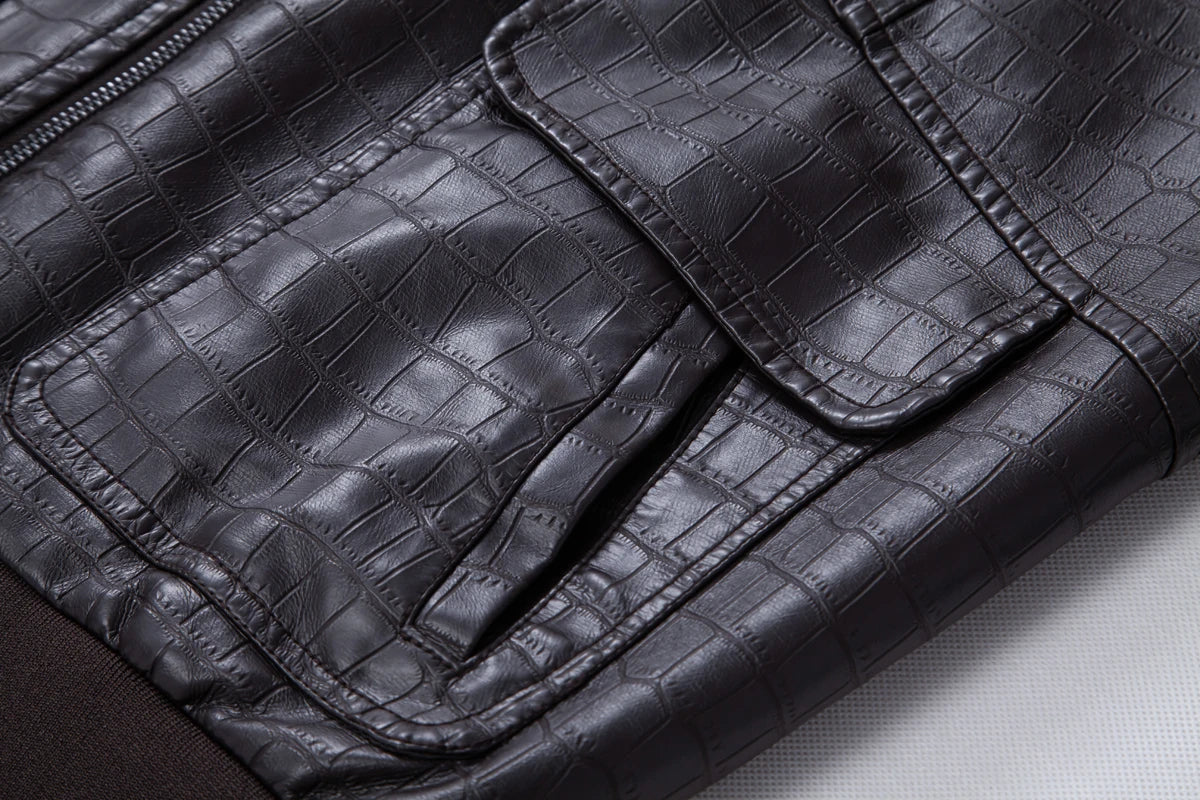 Men's faux crocodile PU leather jacket with vintage lapels