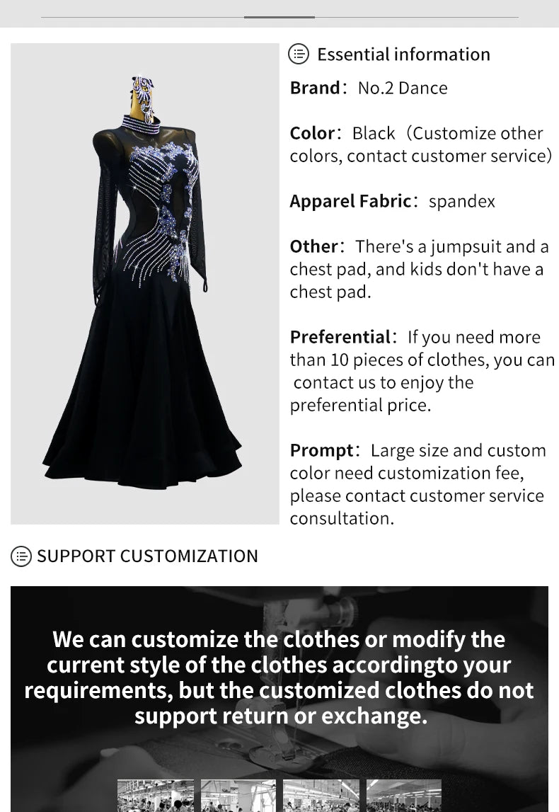 Girls Evening Dress Jazz Waltz Clothes Competition Stand Dance Sets Ballroom Suit 2026 Modern Match Women Dancewear Long Sleeves