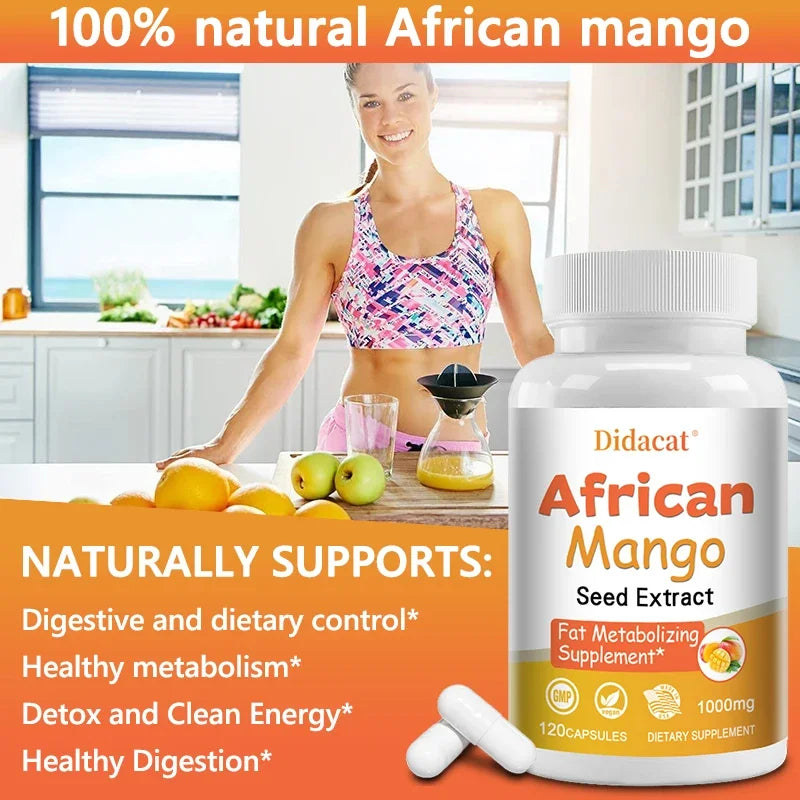 African Mango Capsules - Powerful Metabolism, Appetite Suppressant, Immune System Health, Fat Burning Capsules, Non-GMO