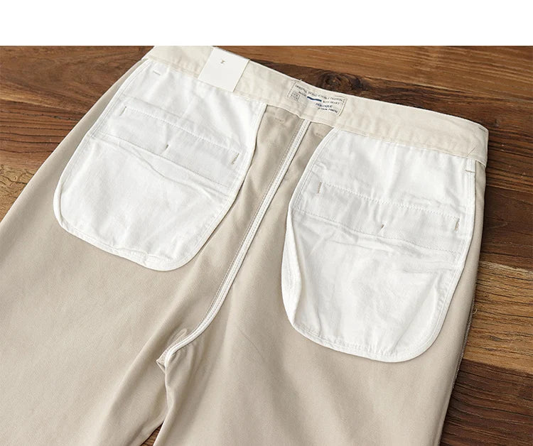 Straight pants American casual Chino cargo retro simple beige white khaki cotton casual pants for men