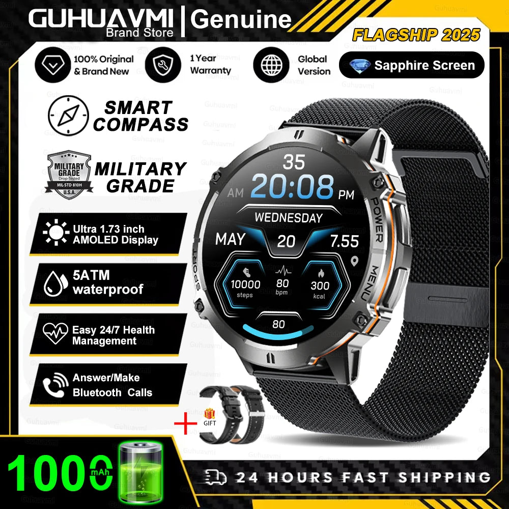 New Outdoor 1000mAh Battery Men Adult Smart Watch GPS Compass Altimeter 10ATM Waterproof Heart Rate BT Call Sport Man Smartwatch