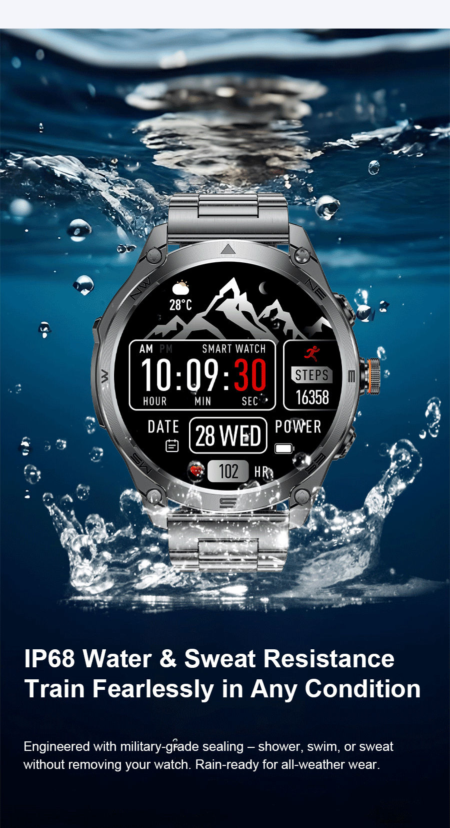 2026 New Military Smart Watch 1000Mah Battery GPS Compass 10ATM Waterproof Tactics Sports Flashlight BT call Smart Watch For Men