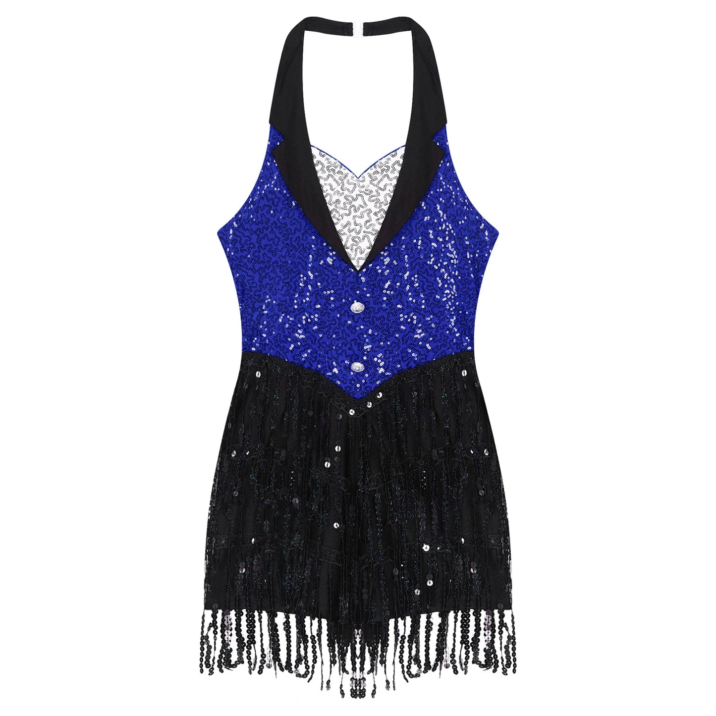 Women Modern Dance Dress Performance Costume Shiny Sequins Sleeveless Latin Jazz Tango Salsa Dance Leotard Bodysuit Dress Outfit