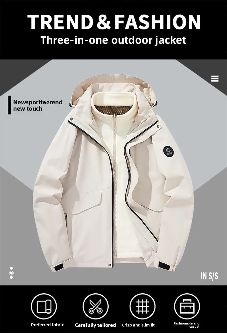 Autumn and winter three-in-one windbreaker  two-piece set detachable warm ski suit  windproof mountaineering suitMens coats