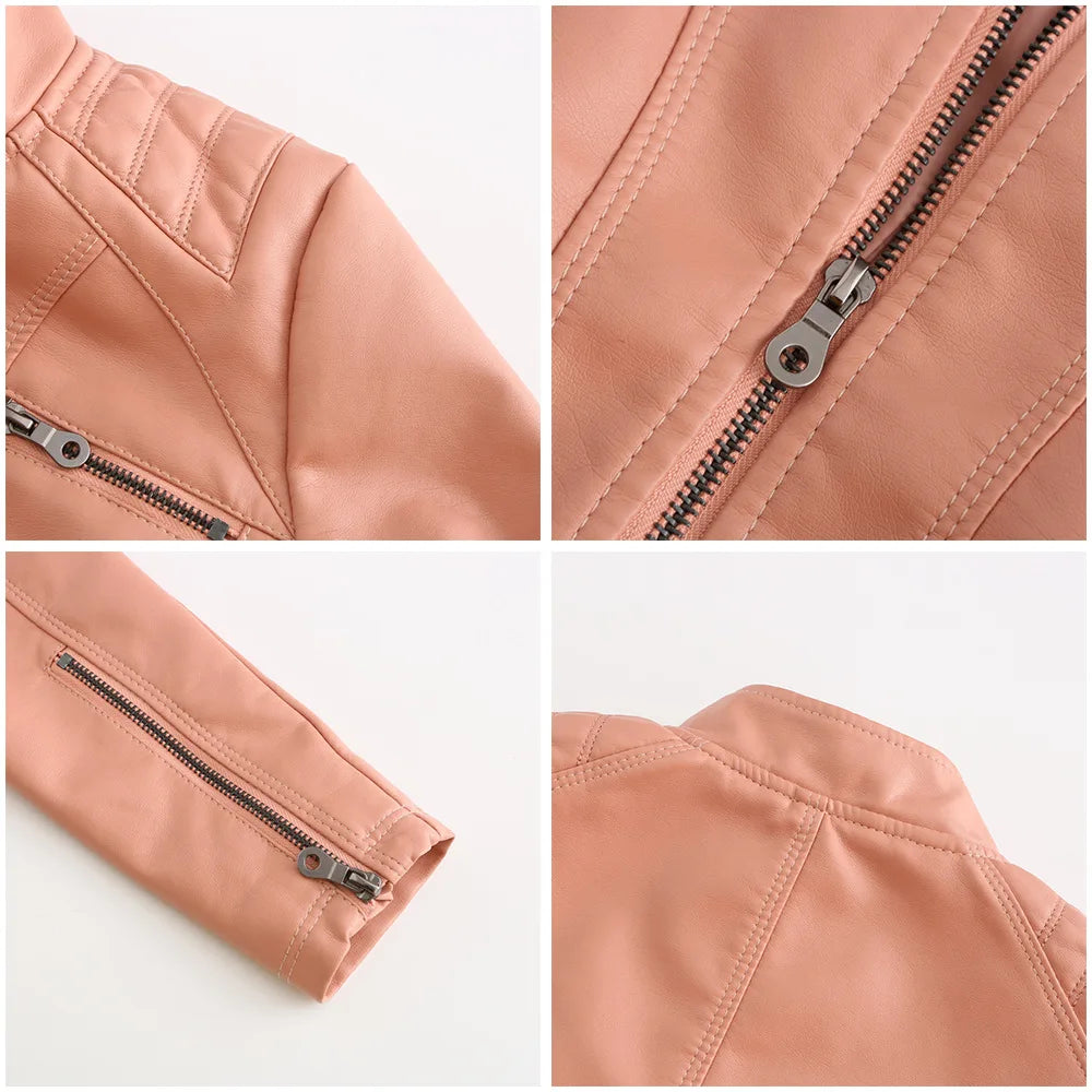2026 New Lavender Purple Women's Long Sleeve PU Jacket, Fashion Motorcycle Leather Jackets, Red Coat, Black Outerwear.
