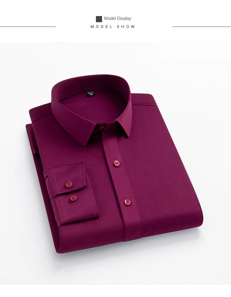 Men's long sleeved elastic shirt, non ironing business dress, professional work attire, stand up collar shirt  men shirts
