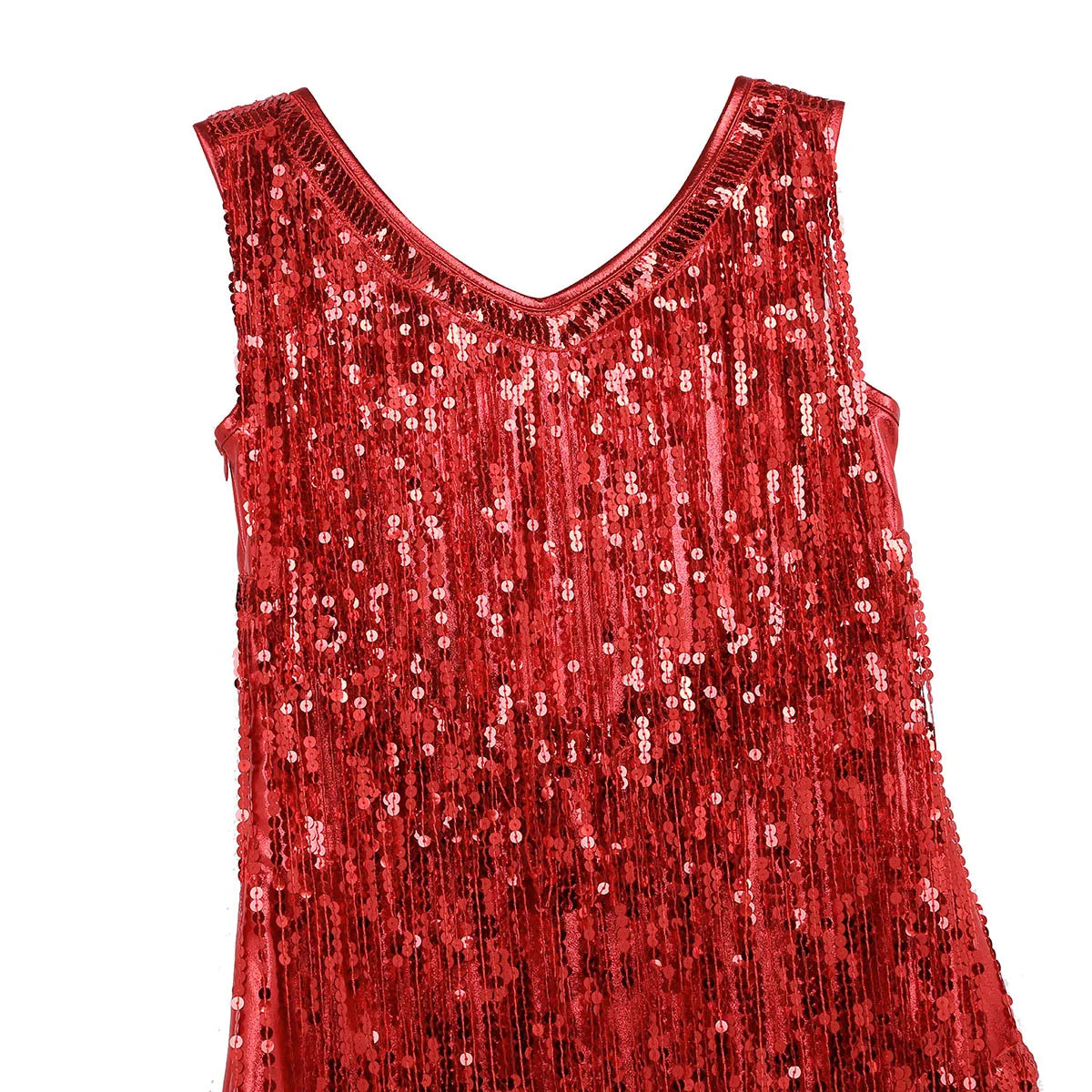Women Latin Dress Shiny Sequin Sleeveless Tassels Fringed Dress Tango Samba Rumba Ballroom Salsa Jazz Dance Performance Costume