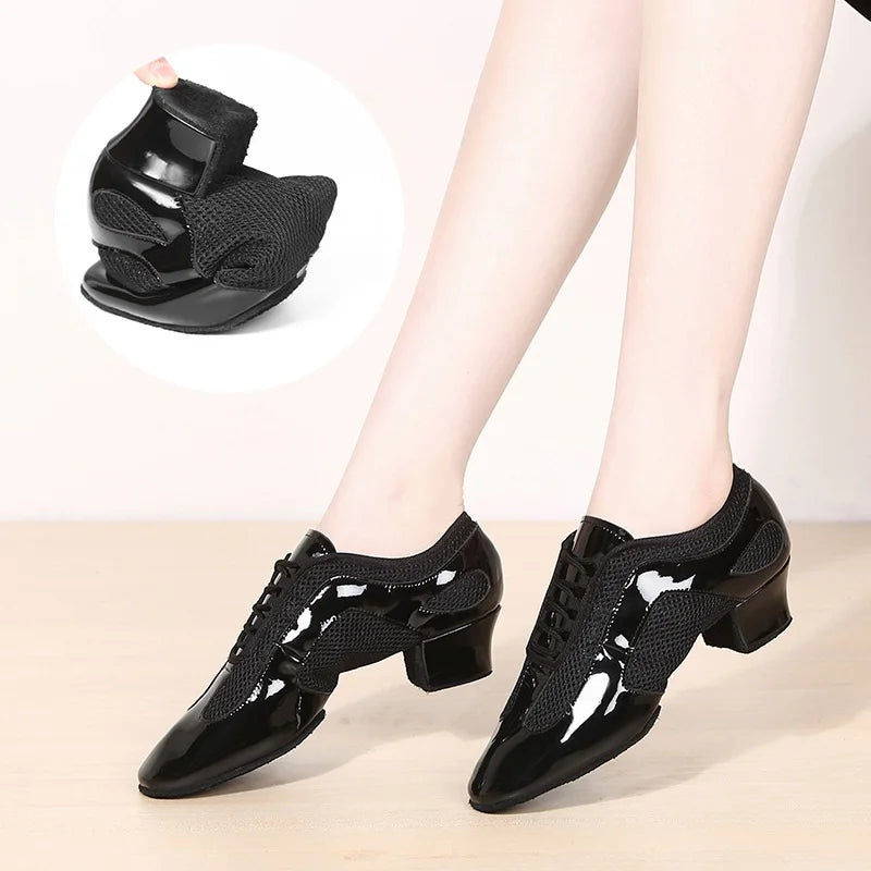 Latin Dance Shoes Adult Men Women Skin Tone Patent Leather Professional Soft Teacher Shoes Square Dance Shoes Ballroom Big Size