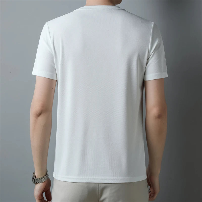 New Men's Casual and Fashionable V-neck Solid Color Short Sleeved T-shirt Breathable and Comfortable Summer Versatile Top