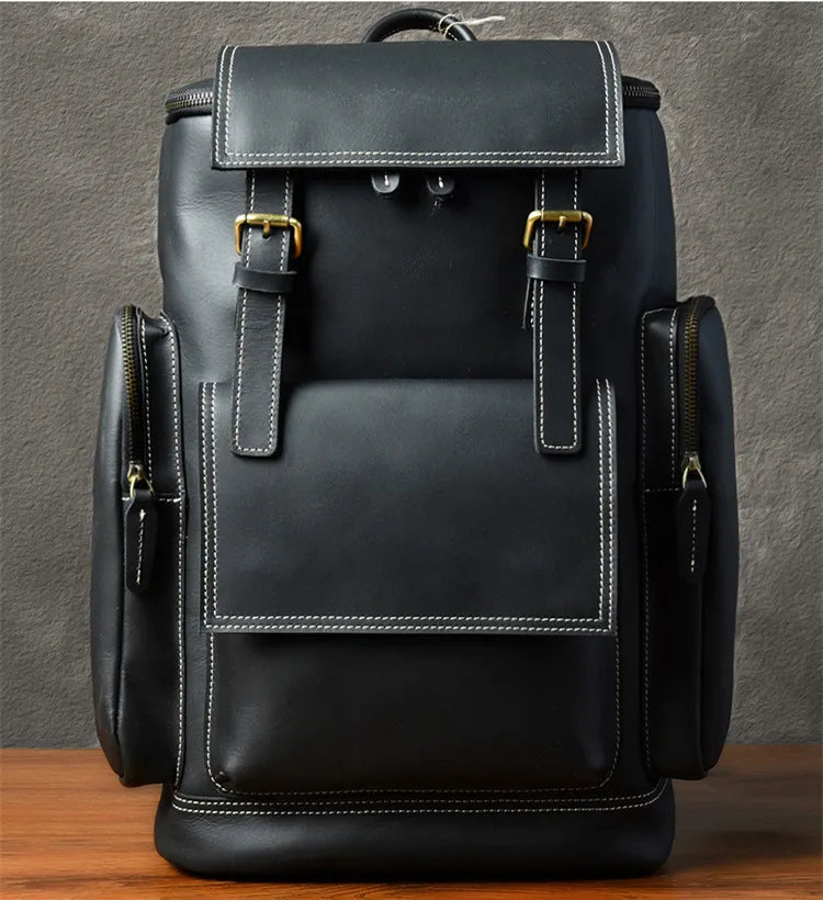 Vintage Crazy Horse Genuine Leather Backpack Men Leather Bagpack Climbing Rucksack male Large Hiking Backpack M814