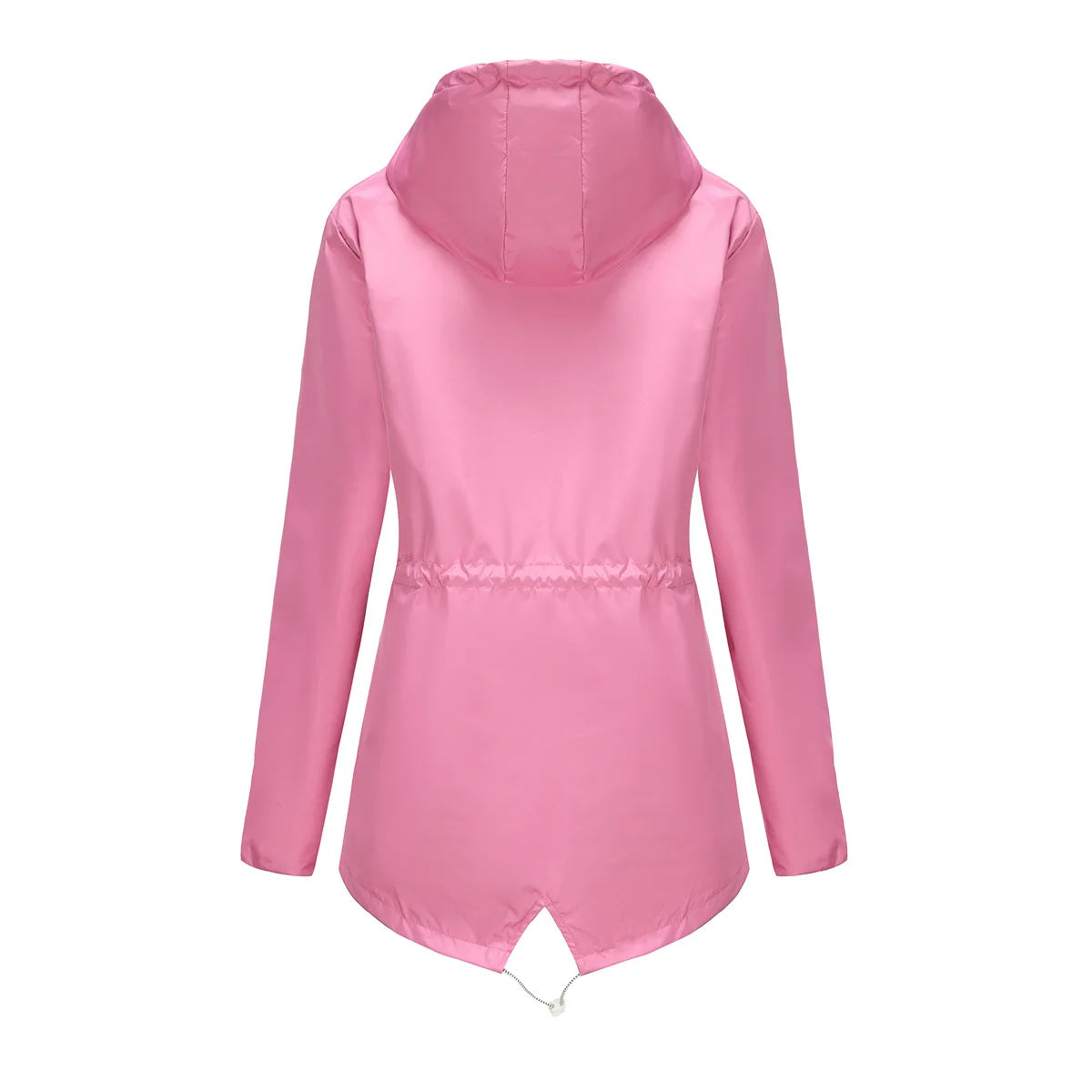 Red Waterproof Hooded Jacket, Women Fashion Casual Coat, Waist Drawstring Tie Zipper Switch Blue Green Yellow Black Windbreaker