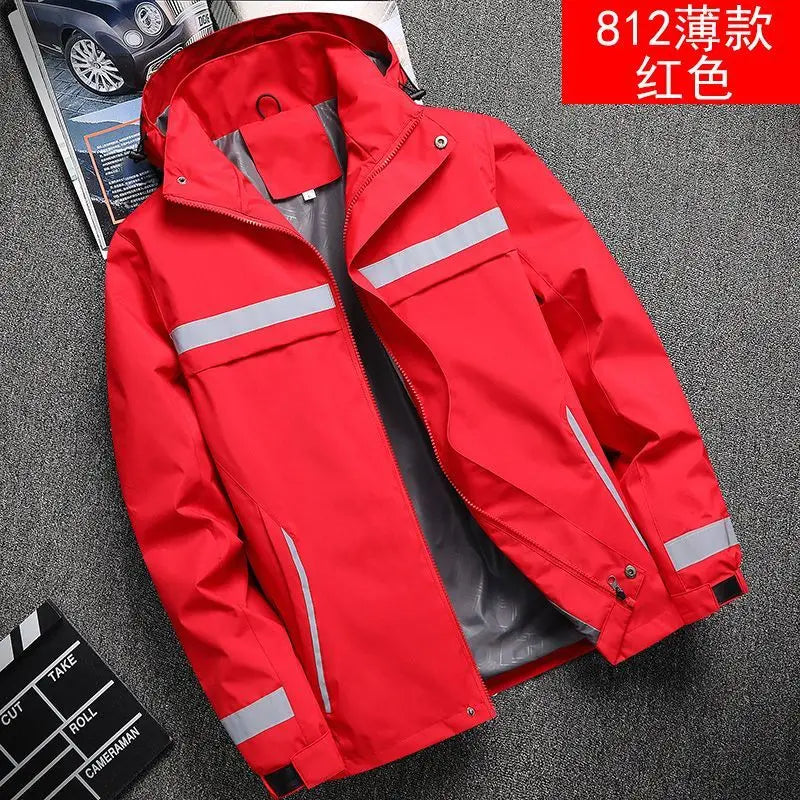 Waterproof Abrasion Resistant Windbreaker, Light Reflective Hooded Jacket for Outdoor Work