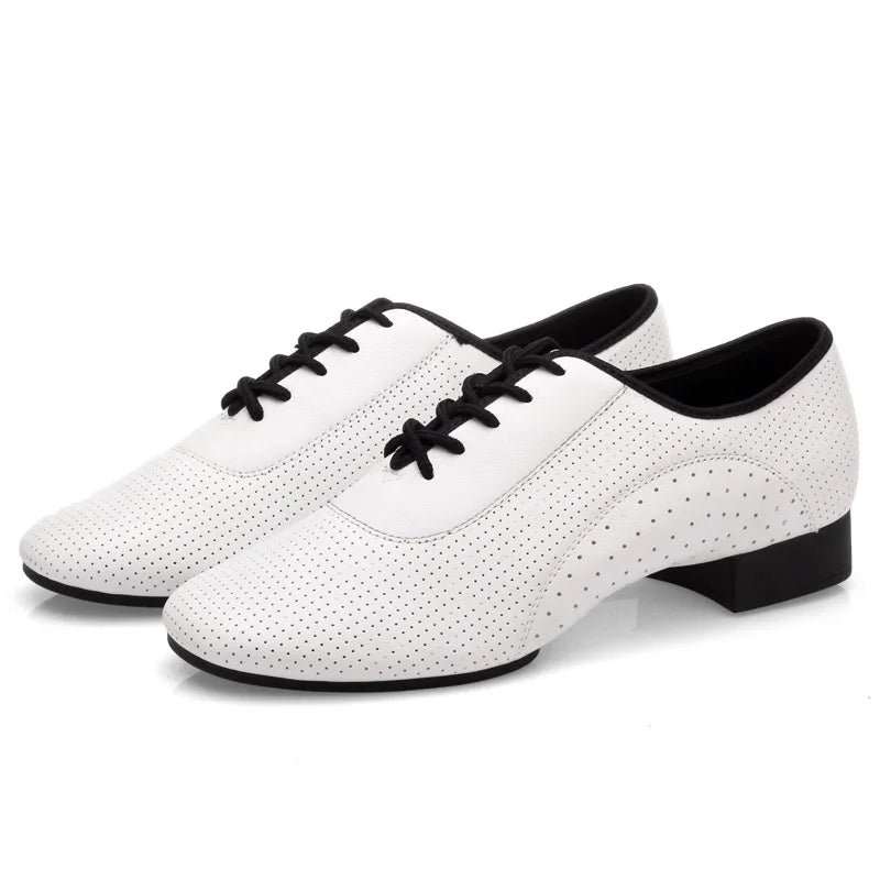 Men Latin Dance Shoes Breathable Ballroom Bright Leather Shoes Modern Dance Shoes Square Sneakers Tango Dancing Shoes