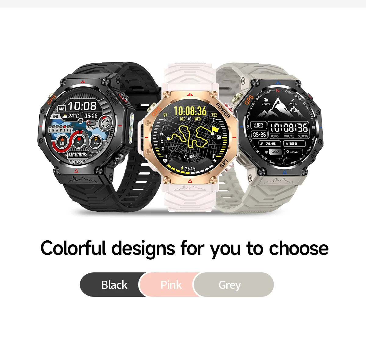 T-Rex 3 Ultra Military Grade GPS Smart Watch 10ATM Waterproof Compass Altimeter Barometric AMOLED Men HD Call Sports Smartwatch