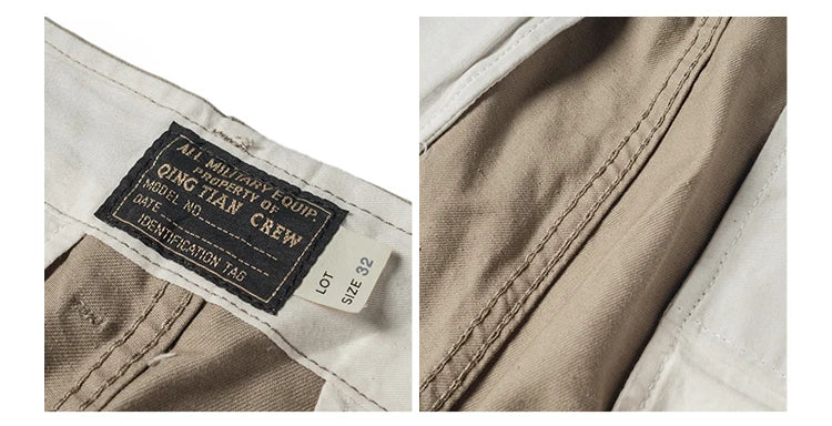 Qingtian Twill Chino Pants Vintage Workwear Men's Amekaji Khaki Trousers Loose Straight Leg
