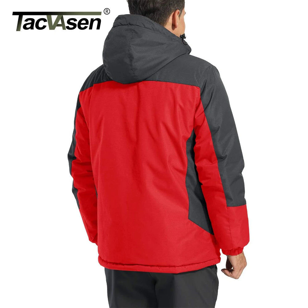 TACVASEN Men's Fleece Lined Skiing Jacket Windproof Detachable Hood Winter Thicken Warm Parkas Waterproof Outdoors Working Coat