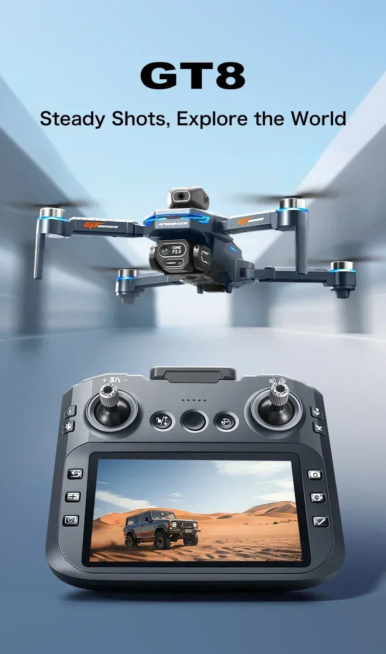 Drone 4K HD GT8 Camera Obstacle Avoidance Aerial Photography Brushless Drone with Screen Foldable RC Drone Quadcopter RTF