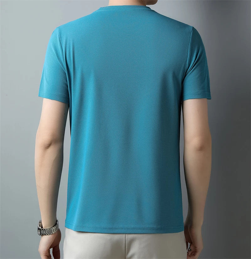 New Men's Casual and Fashionable V-neck Solid Color Short Sleeved T-shirt Breathable and Comfortable Summer Versatile Top