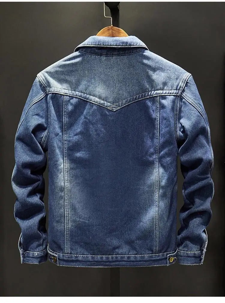 Men's Denim Cotton Jaet Fce Lined Thi Warm Outerwear Korean Sle Versatile Student Jaet Top Trendy Autumn Winter Coat