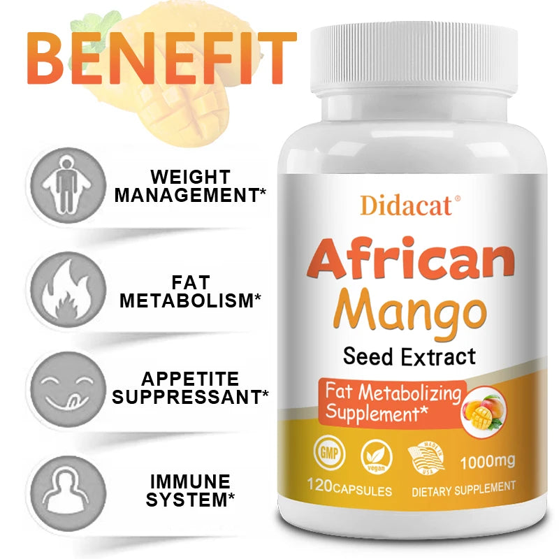 African Mango Capsules - Powerful Metabolism, Appetite Suppressant, Immune System Health, Fat Burning Capsules, Non-GMO