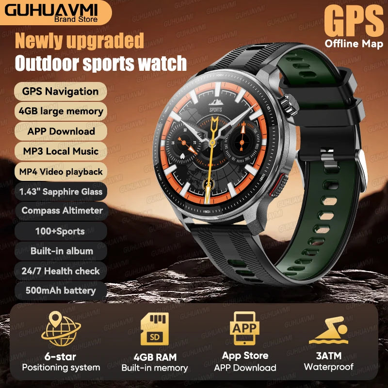 Newly T-Rex3 Ultra 4GB Memory GPS Sports Smart Watch Offline Map 1.43" AMOLED Display 3ATM Flash Charge Fitness Call Smartwatchs