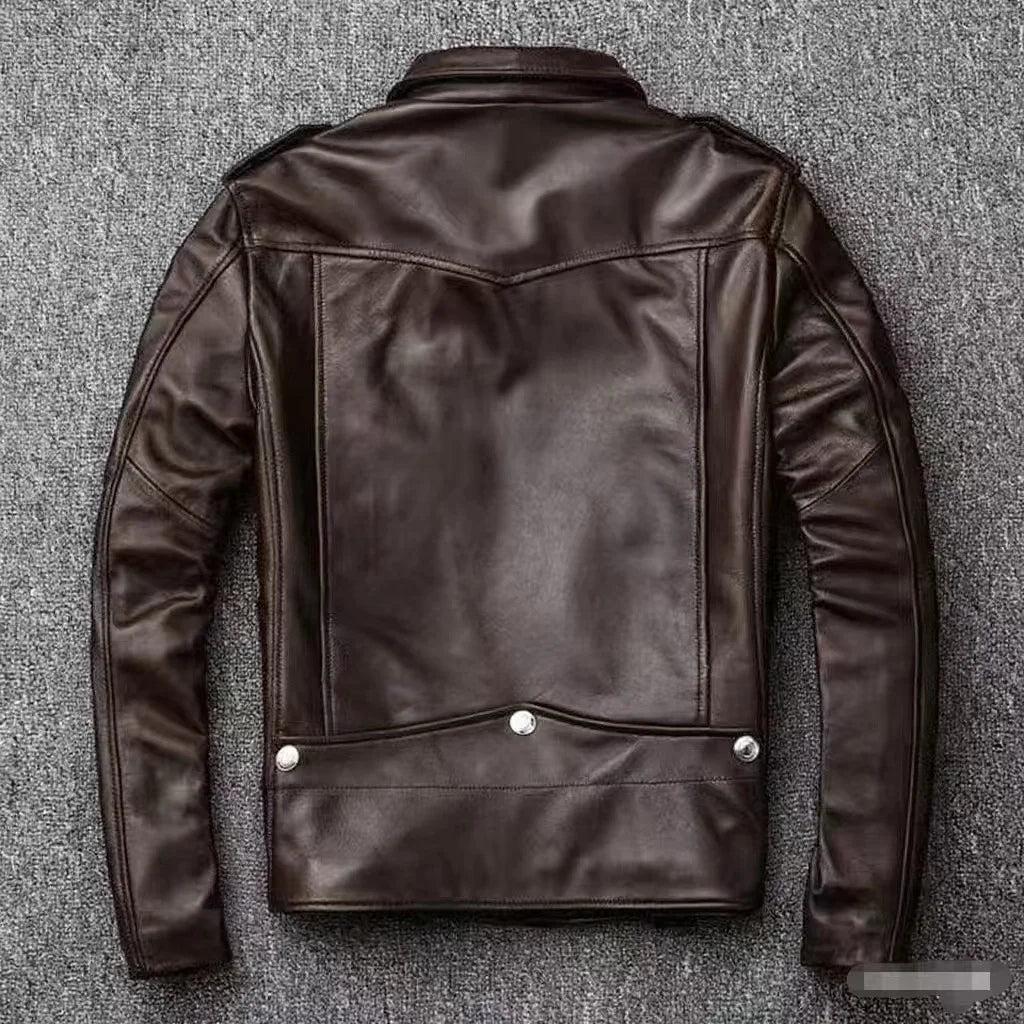 2026 Men's Lapel Oblique Zipper PU Locomotive Leather Jacket, Autumn, New Casual Versatile Slim Fit, Leather Jacket