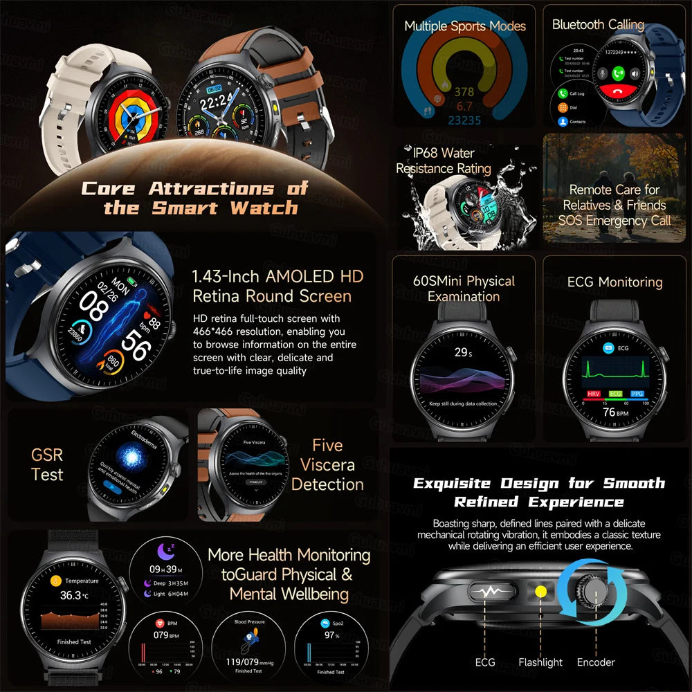 2026New Health Diagnosis Smart Watches Men Sport ECG Heart Rate Blood Pressure Uric acid Waterproof Smartwatches For Men women