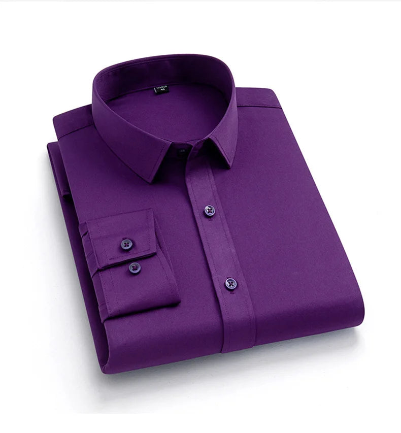 Men's long sleeved elastic shirt, non ironing business dress, professional work attire, stand up collar shirt  men shirts