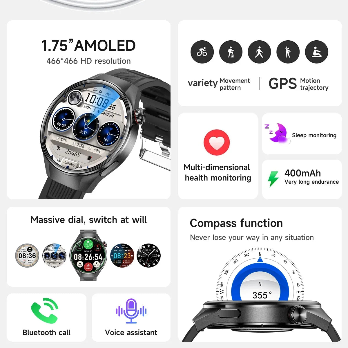 2025 New Originl Watch G5 PlUS Smart Watch 1.75" HD AMOLED Screen GPS track Heart Rate Bluetooth Call Compass Smartwatch for Men