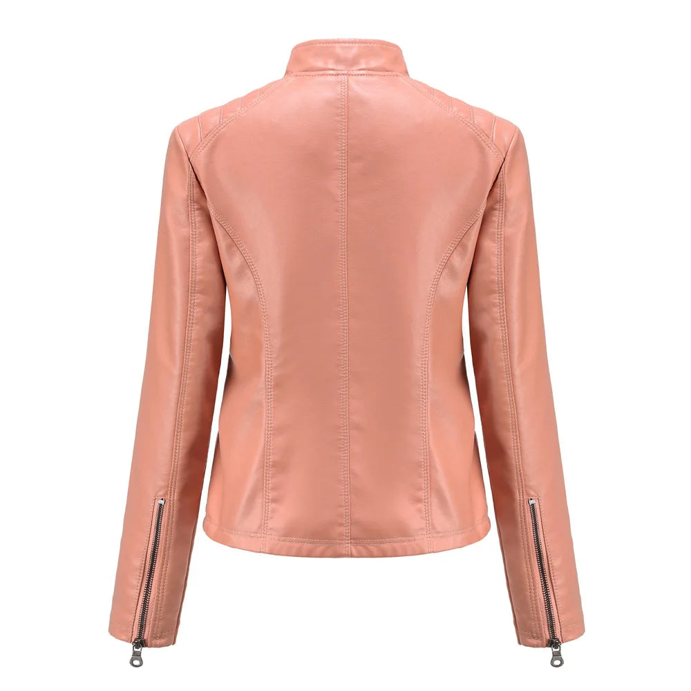 2026 New Lavender Purple Women's Long Sleeve PU Jacket, Fashion Motorcycle Leather Jackets, Red Coat, Black Outerwear.