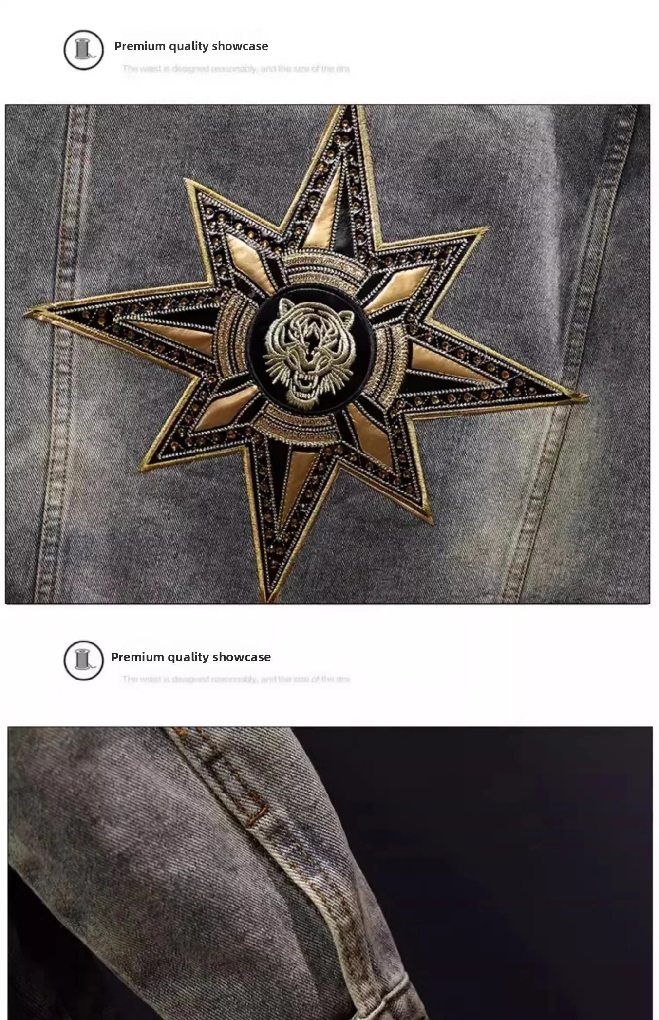 Faionable Retro Motorcycle Jaet Men's Light Colored Embroidered Denim Coat Sli Casual Cotton Polyester Blend Outerwear