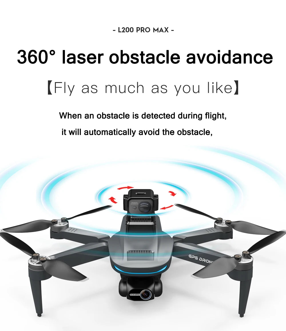 L200 PRO MAX Drone 4K Professional EIS Camera 2-Axis Gimbal 360° Obstacle Avoidance Brushless Motor GPS Quadcopter FPV RC Drones