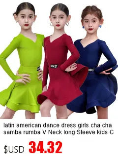 Latin american Dance velvet feather Long Dress Girls Kids Samba Salsa Cha Cha Rumba Tango Children Competition Ballroom Dresses