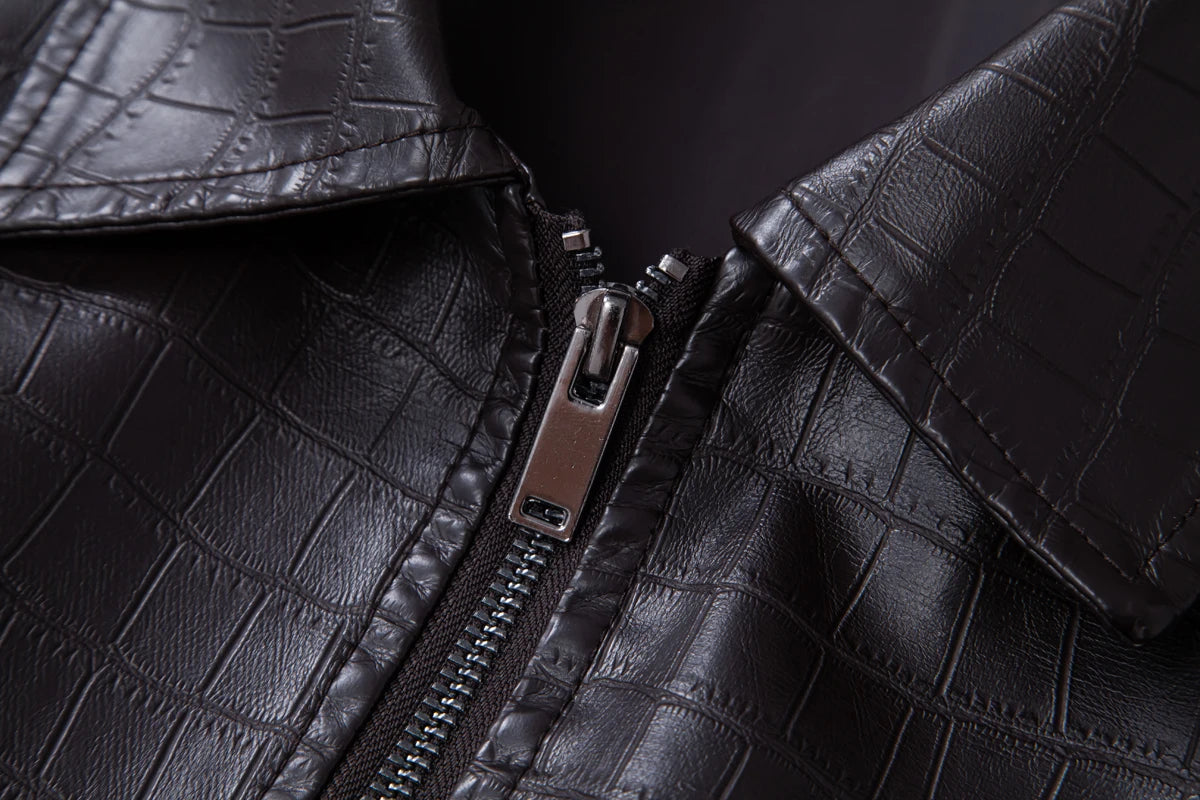 Men's faux crocodile PU leather jacket with vintage lapels