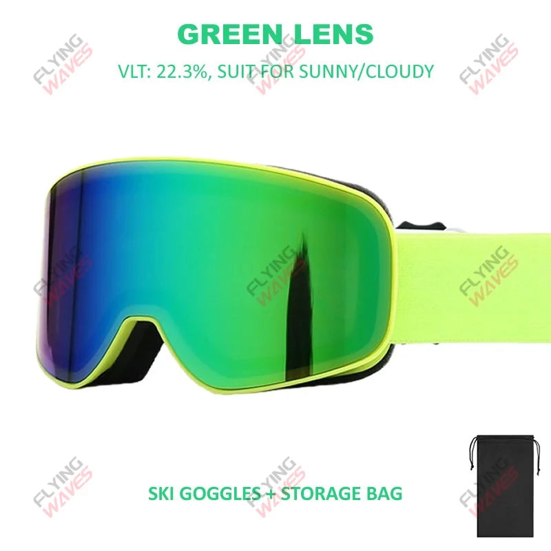Kids Full REVO Coating OTG Ski Goggles Double-Layer Lens Anti-Fog Windproof UV Protection Snowboard Snow Glasses for Girls Boys