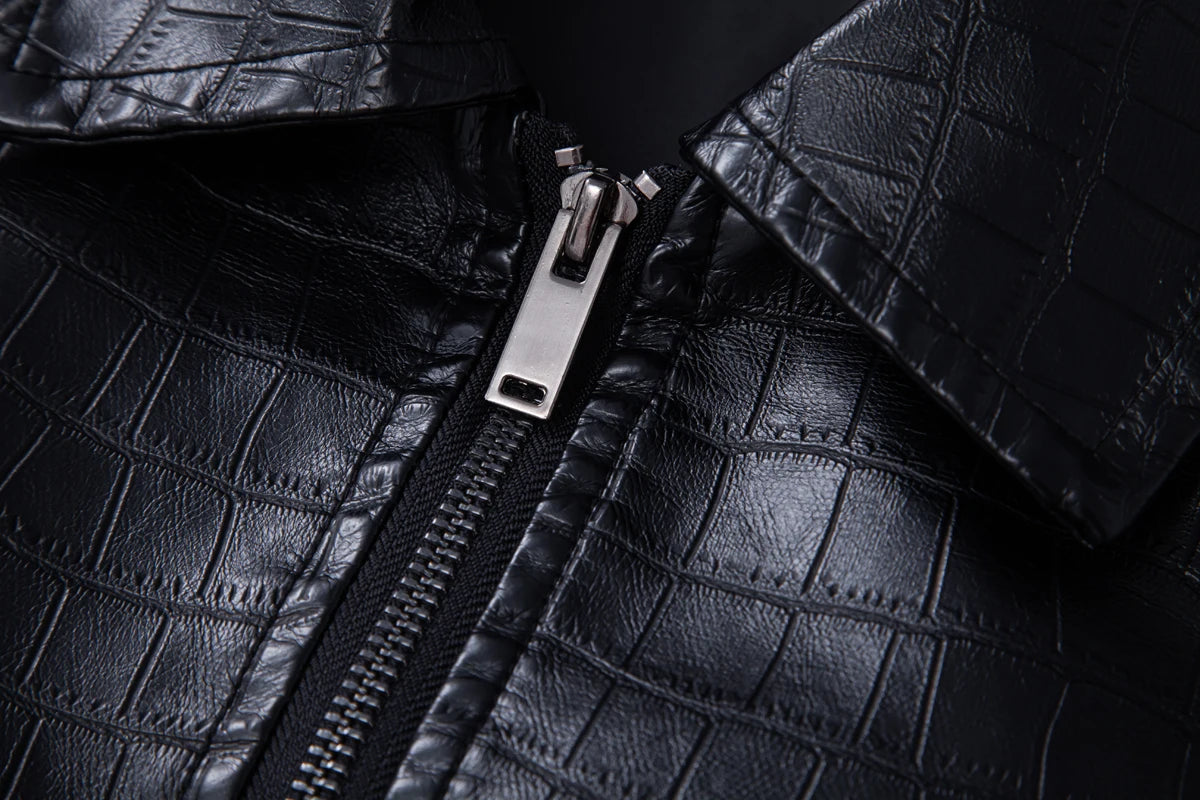 Men's faux crocodile PU leather jacket with vintage lapels