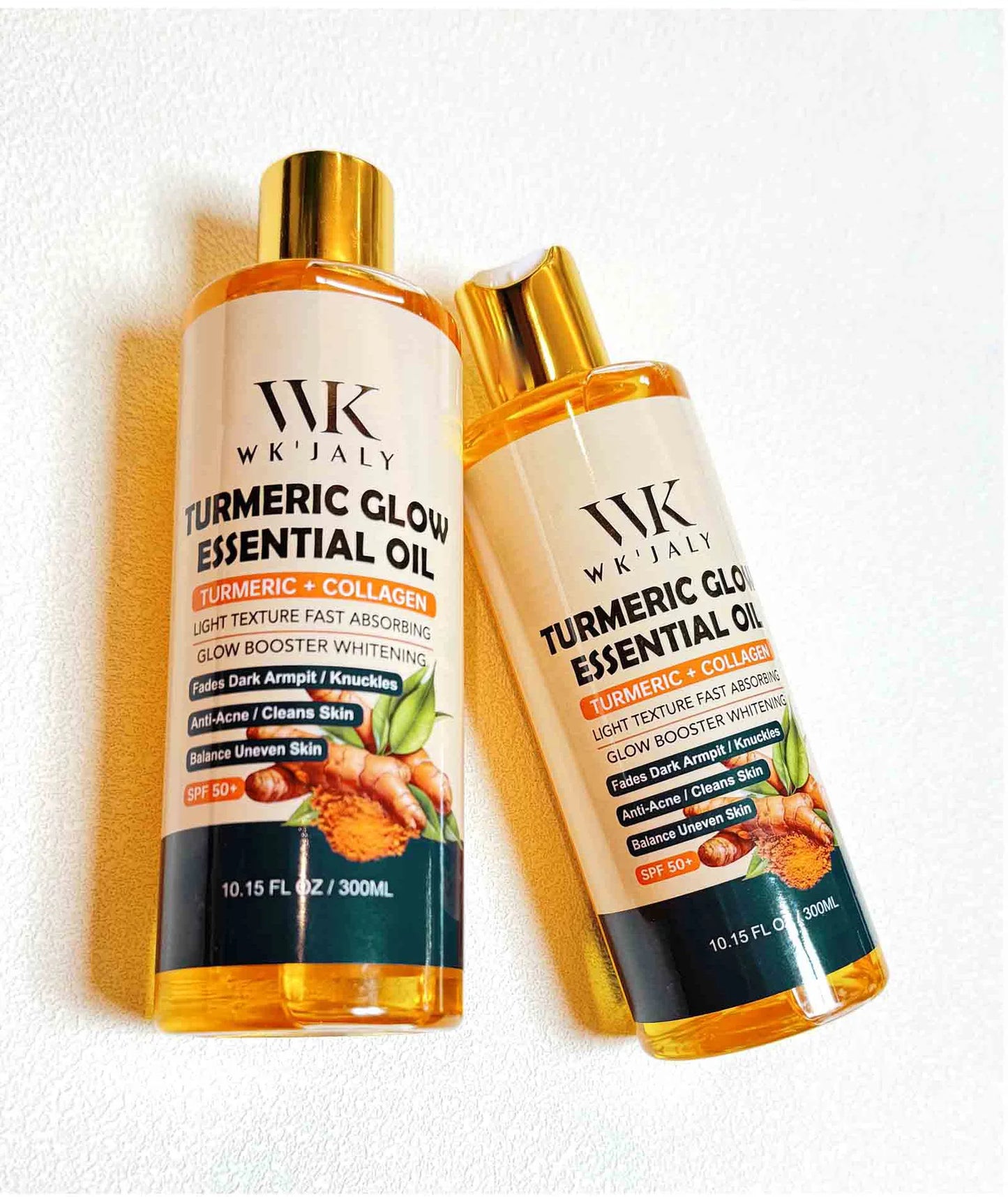 WK JALY Turmeric Whitening Essential Oil, With Collagen, Moisturizing, Brighten, Remove Acne, Dark Spots, for All Skin, 300ml