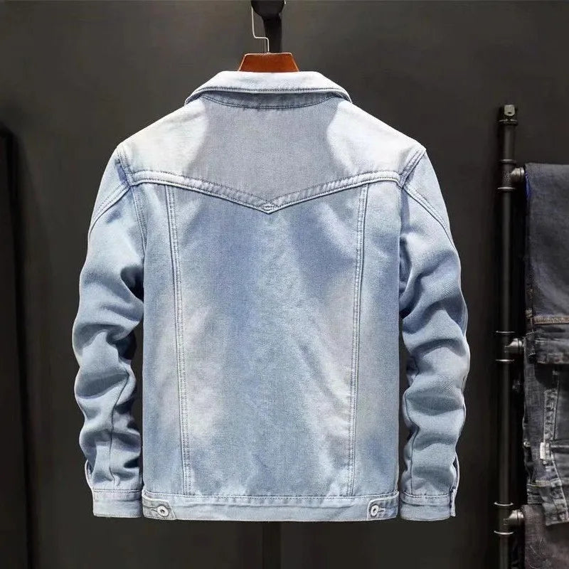 Men's Denim Cotton Jaet Fce Lined Thi Warm Outerwear Korean Sle Versatile Student Jaet Top Trendy Autumn Winter Coat