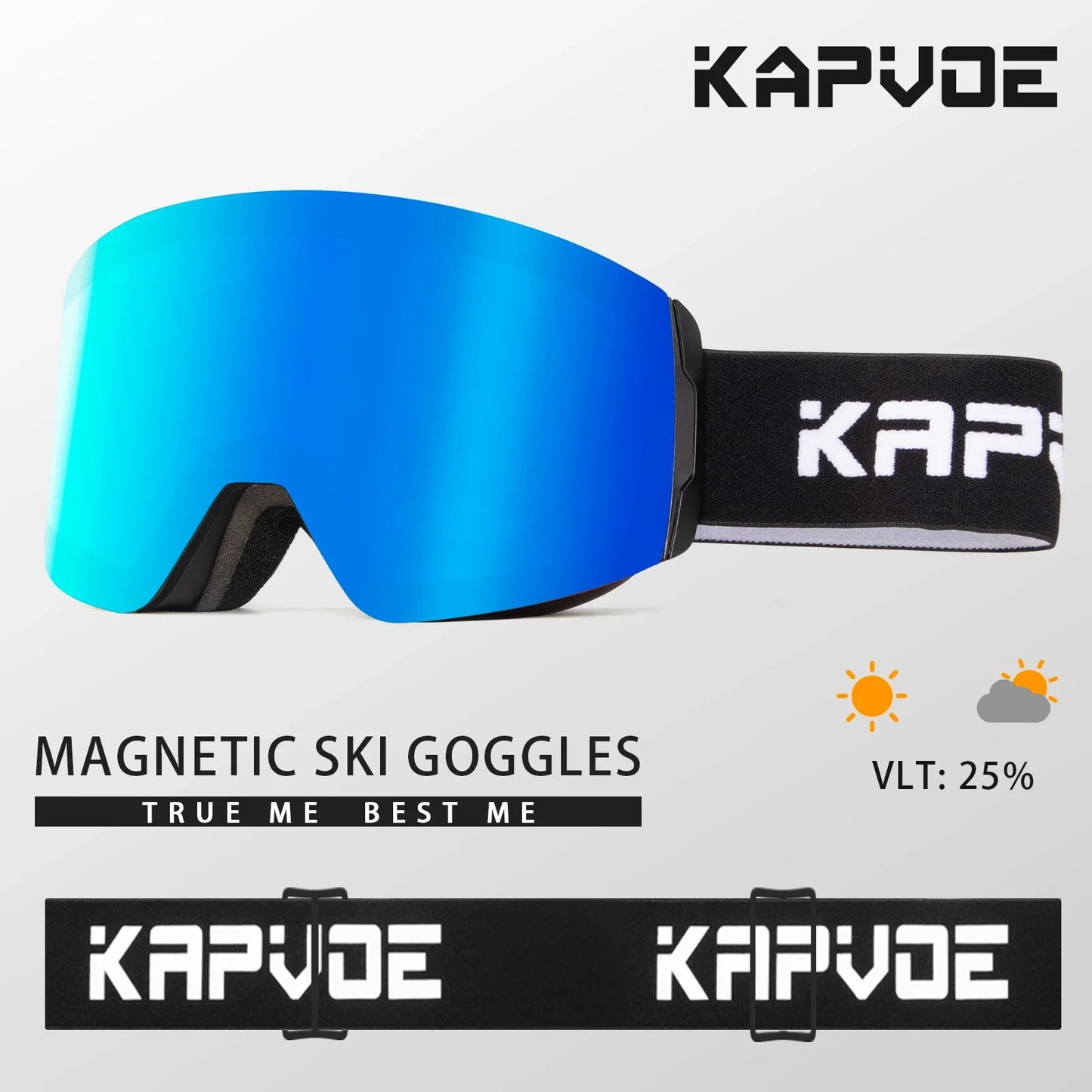Kapvoe Photochromic Ski Goggles Magnetic Anti-Fog Lenses UV400 Protection Men Women Ski Goggles Snow Sunglasses Sports Eyewear