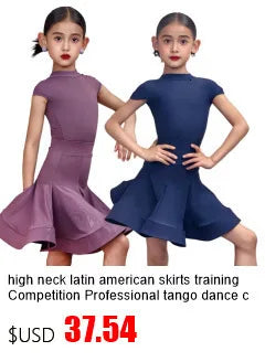 Latin american Dance velvet feather Long Dress Girls Kids Samba Salsa Cha Cha Rumba Tango Children Competition Ballroom Dresses