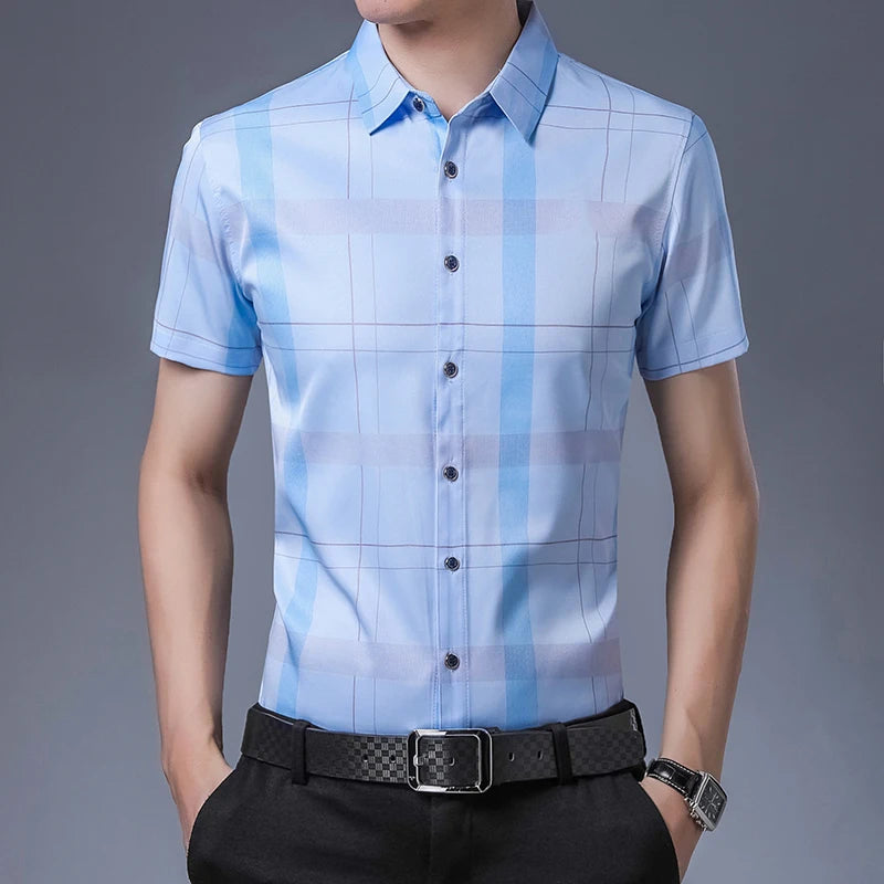 New Men's Casual Printed Short Sleeved Lapel Shirt for Summer Fashion Comfort No Ironing Wrinkle Resistant Top