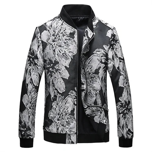 New Men Long Sleeved Baseball Collar Casual Sports Jacket Fashion Male Daily High Street Flower Coats