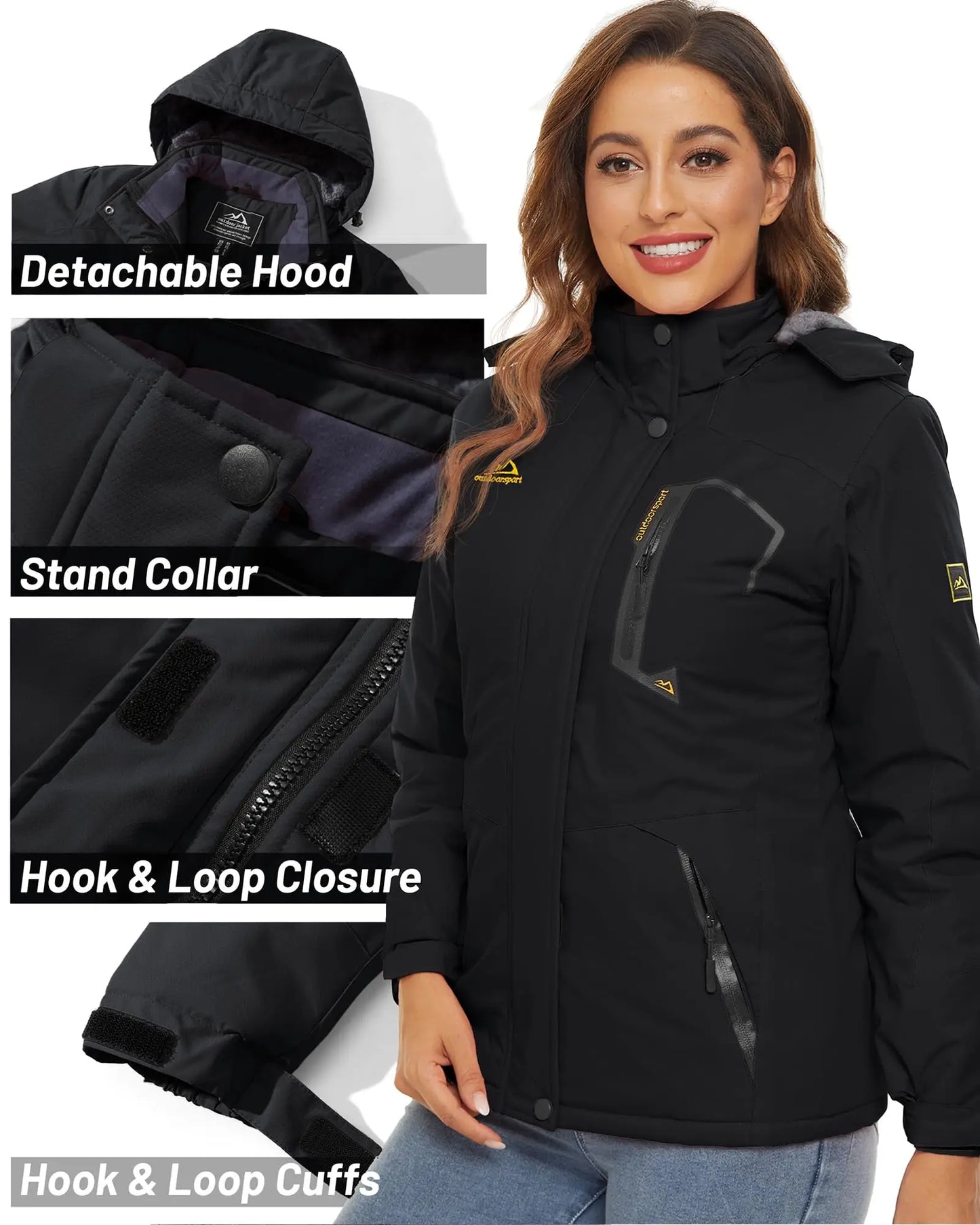 KEFITEVD Women's Winter Heavyweight Snowboard Skiing Jacket Outdoor Thermal Warm Hiking Jackets Coats Windbreaker Outwear Casual