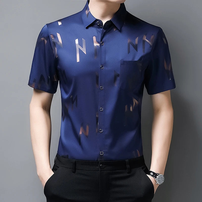 New Men's Business Casual Short Sleeved Shirt No Iron and Wrinkle Resistant Top