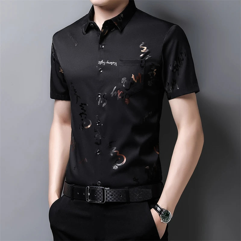 Men's Business Casual Short Sleeve Shirt New No Iron Wrinkle Resistant Top Easy Care Comfortable Fit for Office And Work