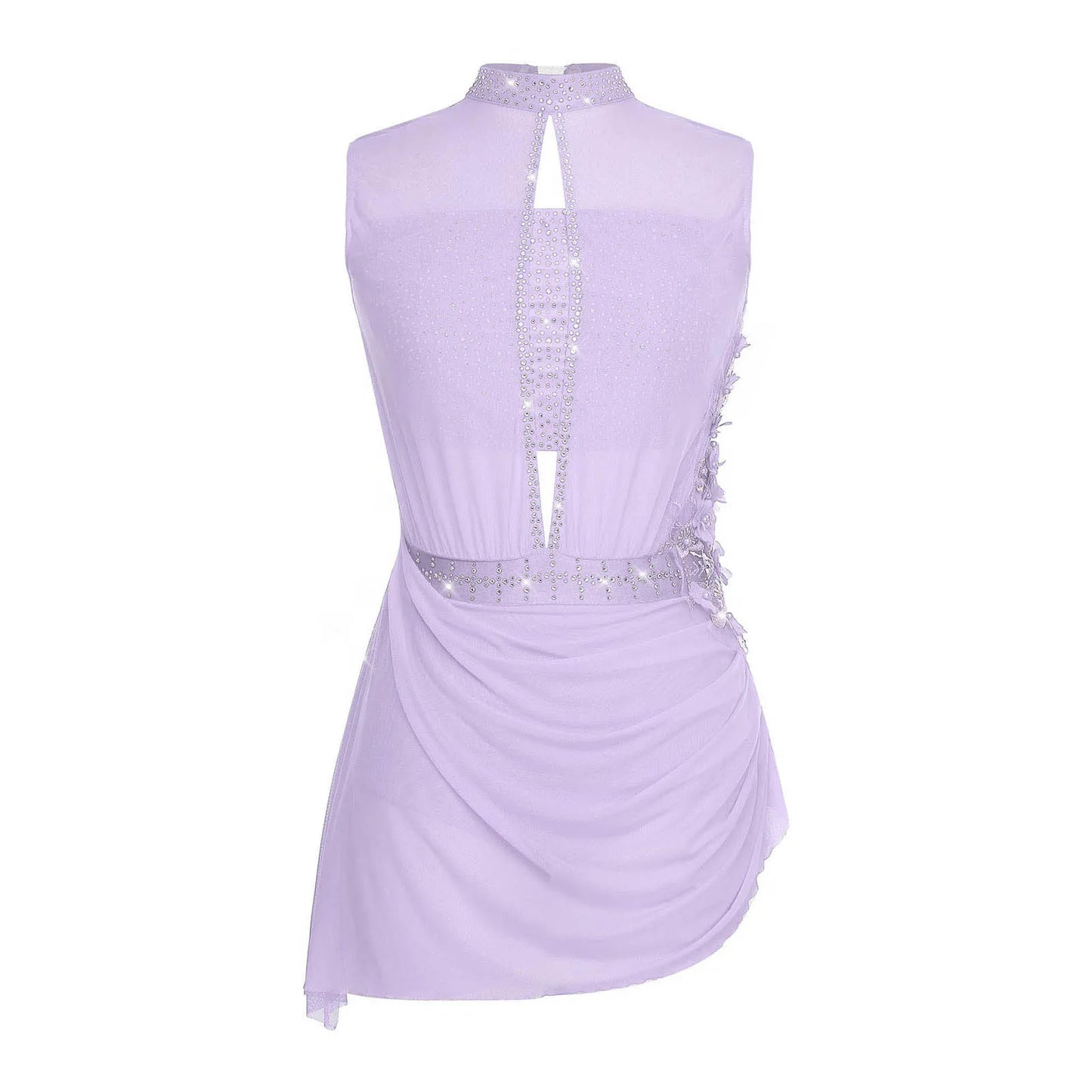 Women Lyrical Dance Dress Ballet Figure Skating Gymnastics Stage Performance Costume Sleeveless Rhinestones Applique Leotards