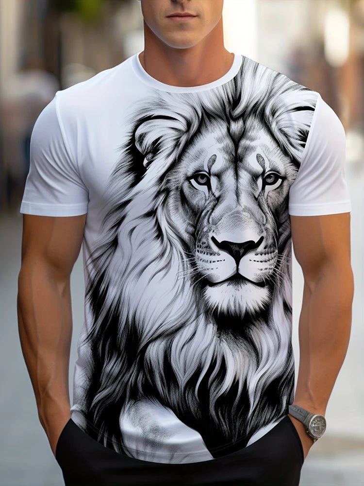 Cool Lion 3D Printed Men's T-shirt Summer Outdoor Sports Men's Top Daily Urban Fashion Short Sleeve Street Casual Men's T-shirt