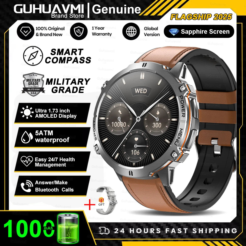 New Outdoor 1000mAh Battery Men Adult Smart Watch GPS Compass Altimeter 10ATM Waterproof Heart Rate BT Call Sport Man Smartwatch