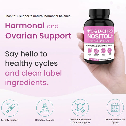 Myo-Inositol & D-Chiro Inositol Capsules for Women, Folate & Vitamin D Support Regular Cycles, Hormonal Balance & Ovarian Health